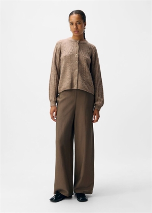 Flora ls knit button cardigan Desert Taupe Melange Object 